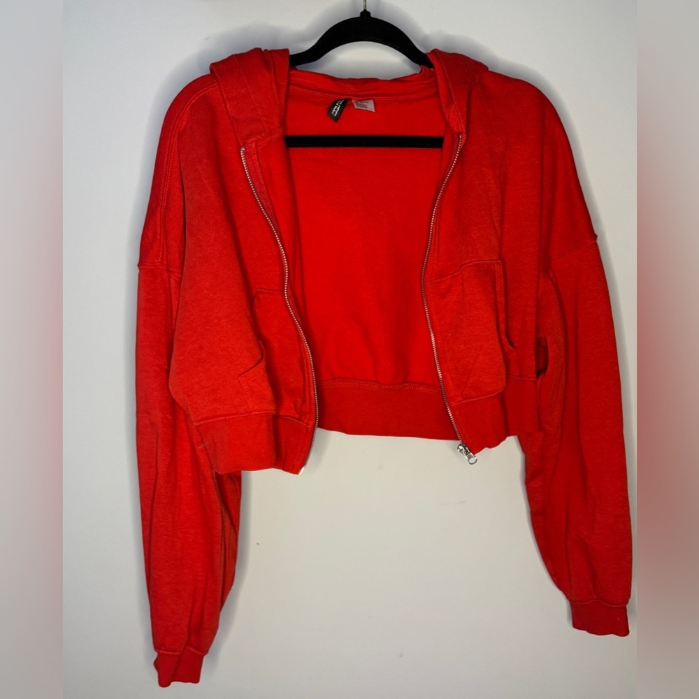 Red H&M Cropped Hoodie
